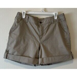 Carhartt Womens Original Fit Smithville Shorts Size 14 Tan Roll Tab Sides Safari
